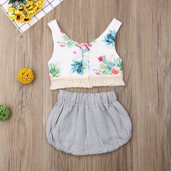 

Cute Toddler Infant Baby Girls Clothes Floral Sleeveless Vest Tops Shorts Summer Outfits