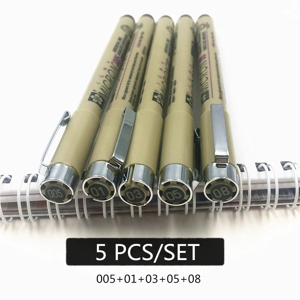 5pcs Sakura ручка Pigma micron Neelde мягкая кисть Ручка для рисования Лот 005 01 02 03 04 05 08 1,0 кисть художественные маркеры - Цвет: 5pcs