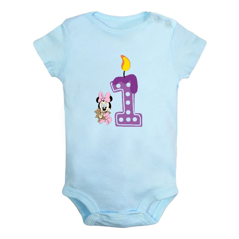 ifBaby2804BL Милая Одежда для новорожденных мальчиков и девочек с надписью «I'm 1 Year Little mouse» на первый день рождения комбинезон с короткими рукавами - Цвет: ifBaby2804BL