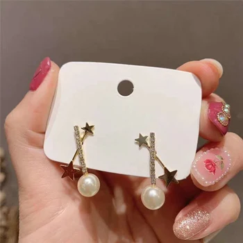 

MENGJIQIAO 2020 Korean Elegant Pearl Cute Star Cross Stud Earrings For Women Shiny Rhinestone Party Jewelry Oorbellen Gifts