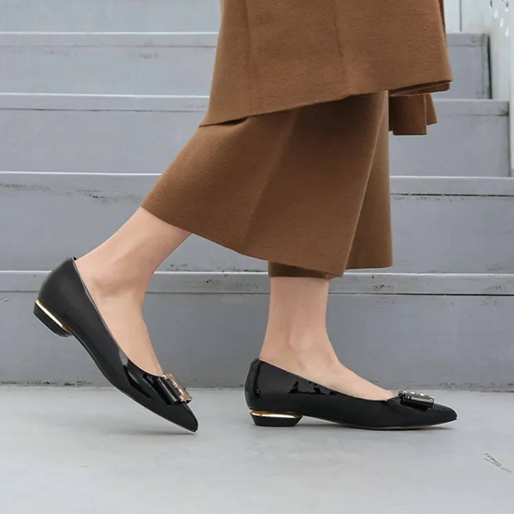 

Item Number 201915-19 [High-End Entirely Handmade] Genuine Leather Pointed-Toe Low Chunky Heel Shoes Shallow Mouth WOMEN'S Shoes