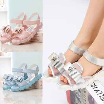 

Koovan Children's Sandals 2020 New Shoes Summer Silver Sandals Girls Breathable Mesh Double-layer Bow Pretty Girl Princess Shoes