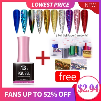

Bozlin 15ml Foil Gel Nails Polish For Colorful Transfer LED Or UV Gel Varnish Metal Color With Free Foil Paper Stamper Manicure