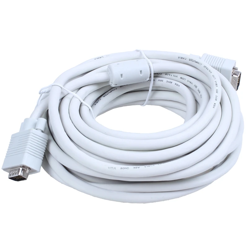 Кабель VGA 10 метров 15 контактов мужской белый|Кабели VGA| |