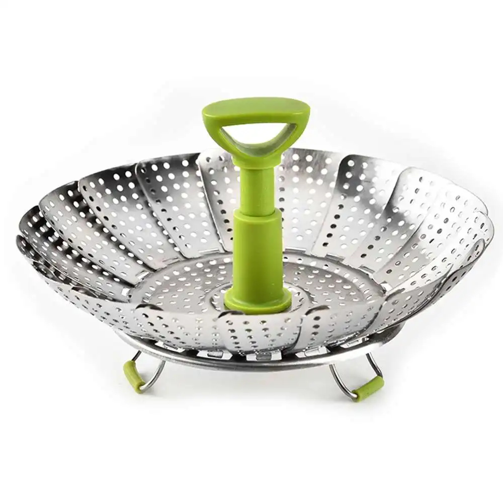 9 Inch Kitchen Food Steamer Stainless Steel Cookware Steaming Basket Mesh Folding Fruit Vegetable Vapor Cooker | Дом и сад