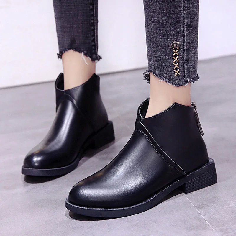 Ankle Boots for Women 2019 New Spring Autumn Fashion Casual Zipper Non Slip Round Head Black Martin Boots Woman Chelsea Boots
