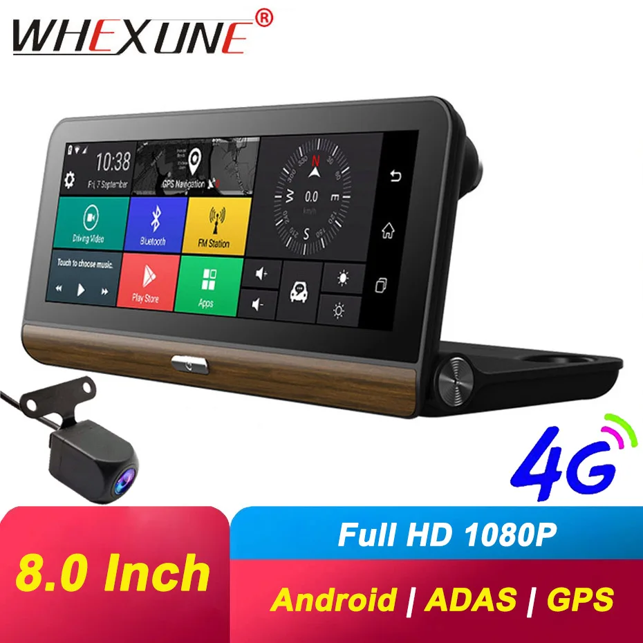 WHEXUNE 8 Inch 4G Android Car Dashboard DVR Camera GPS Navigation ADAS FHD 1080P Dual Lens Car Video Recorder Night vision WiFi