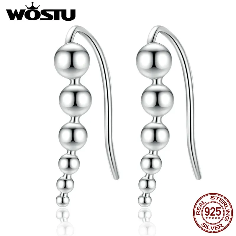 WOSTU Аутентичные 100% стерлингового серебра 925 бусины гладкие шарики 6 шт длинные
