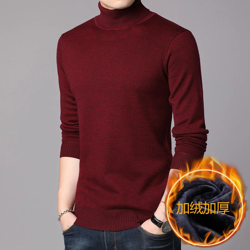 2019 Winter Men's Sweater Solid Color Knit Turtleneck Pullover Plus Velvet Thicken Warm Wild Men's Knit Sweater 2019 Winter Men's Sweater Solid Color Knit Turtleneck Pullover Plus Velvet Thicken Warm Wild Men's Knit Sweater