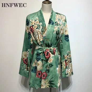 

Vintage Print Women's Blazer Notched Collar Long Sleeve Tunic Lace Up Hit Color Suits Female 2020 Fashion Clothes New T241