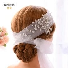 TOPQUEEN HWS08 белая свадебная фата с ленты повязка на голову к требованиям заказчика; сверкающие; волос Свадебные аксессуары; Фата повязка на голову, повязка на голову с цветочным принтом для женщин