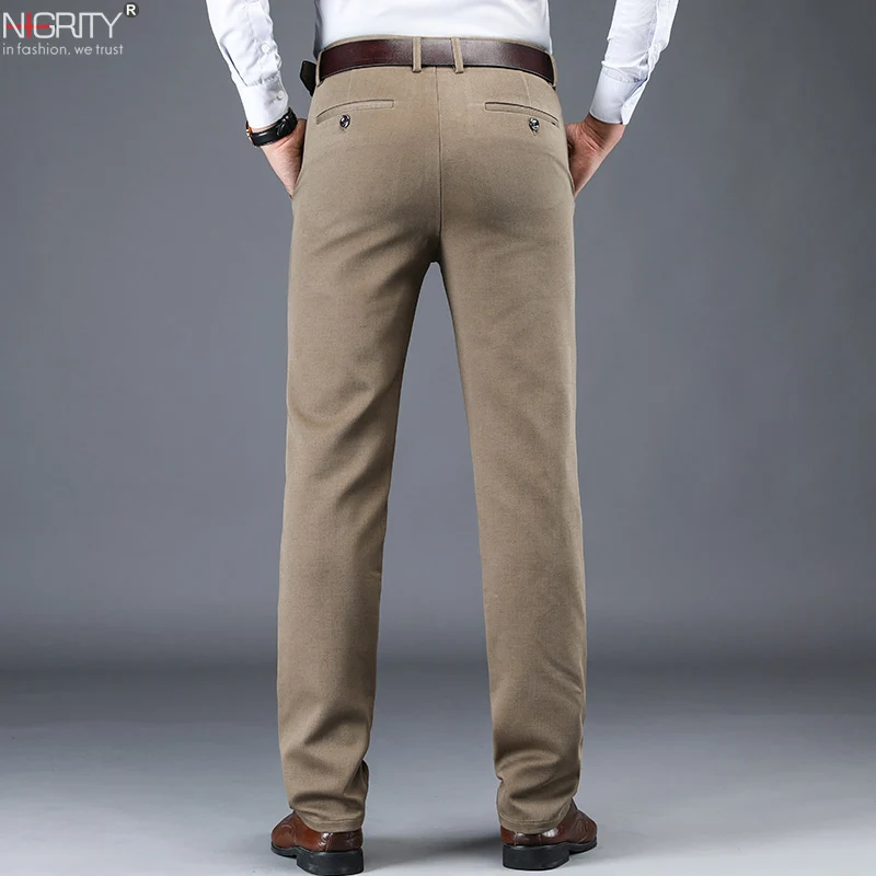 

NIGRITY 2019 New Autumn Winter Men's Fashion Casual Long Pants Male Elastic Straight Formal Classic Thick Trousers Size 28-42