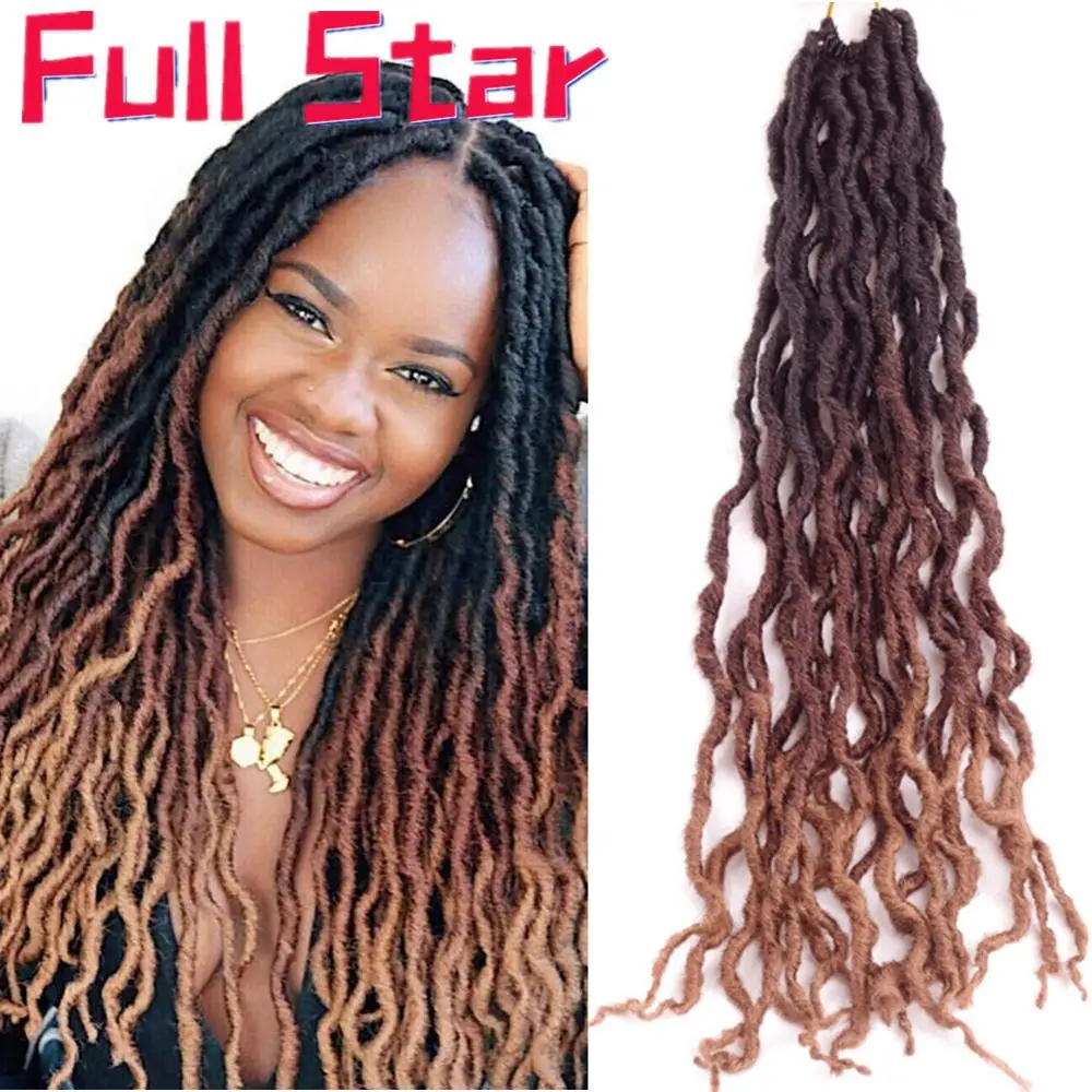 Полная звезда Ombre Gypsy Faux locs Curly вязание крючком косички синтетические косички волос черный коричневый крючком наращивание волос 2" для женщин