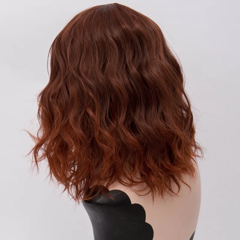 Короткий парик синтетический парик для косплея оранжевая фиолетовая решетка блонд волна челка Флуоресцентный цвет парик для женщин 10 цветов - Цвет: Dark brown