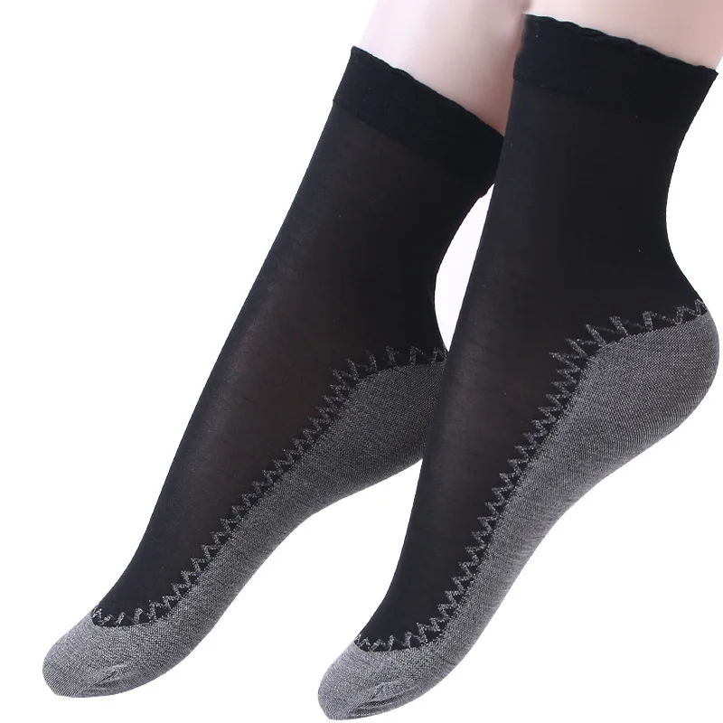Jeseca новые 5 пар/Лот шелковые носки летние женские мягкие повседневные Нескользящие хлопковые Модные прозрачные женские тонкие шелковые носки - Цвет: Черный