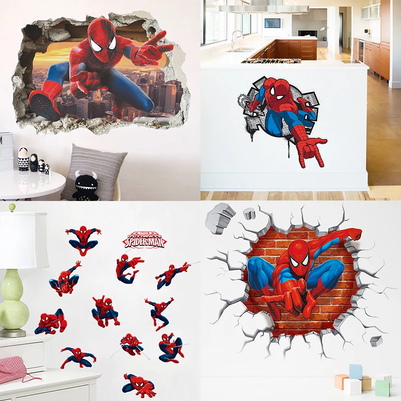 Spiderman Super Heroes Wall Stickers For Kids Room Decoration Home Bedroom PVC Decor Cartoon Movie Mural Wall Art Decals