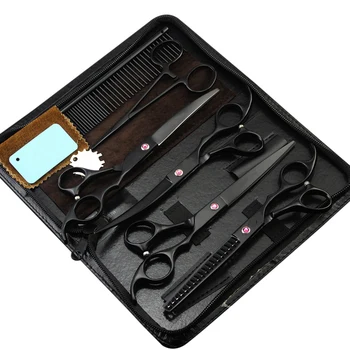

6PCS/Set 7 Inch Beauty Trimmer Kit for Pet Length Hair Baby Hair Trimming Stainless Steel Black Scissors Comb Kit