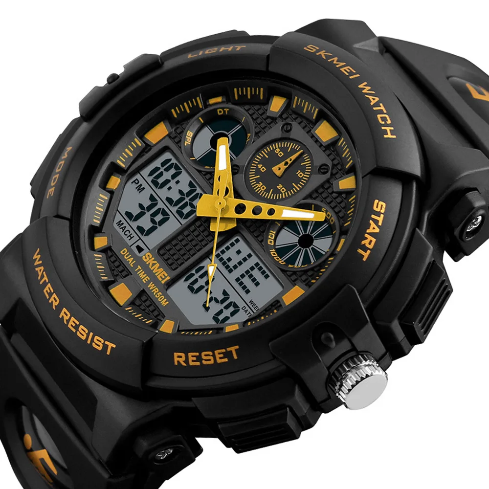 

Men Sports Watches with Chronograph Dual Display Analog Digital LED Electronic Quartz Wristwatches Waterproof Military Watch