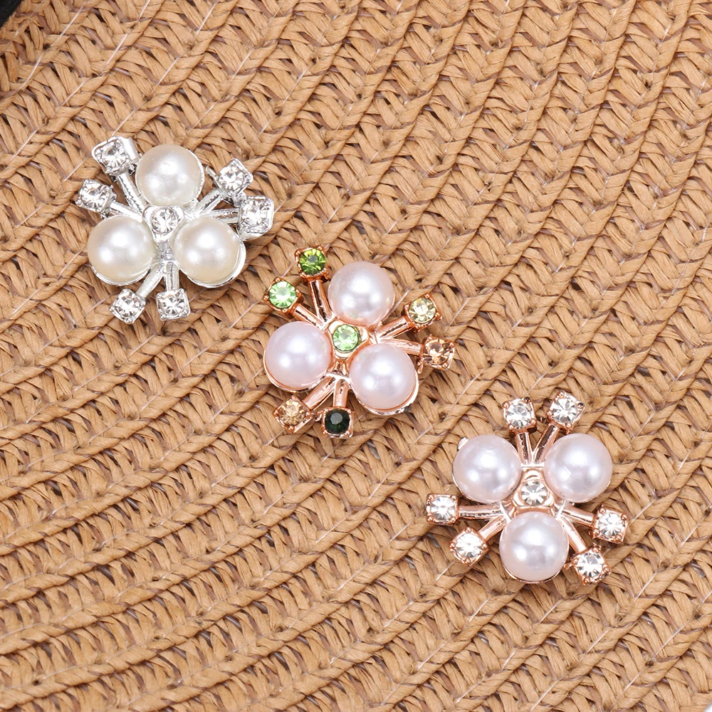 Handmade Pearl Flower Rhinestone Buttons Sparkling Crystal Hairpins rhinestone hairpins rhinestone accessories Decoration Clothes Sewing Accessories 10PCS