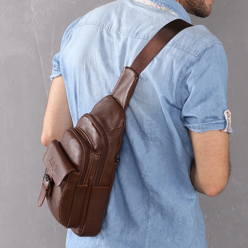 

Factory Price Men's Genuine Leather Chest Bag Shoulder Bag Leather Backpack Large Capacity Chest Bag Shoulder Bag