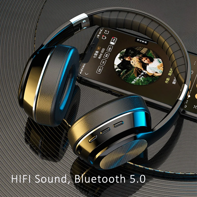 Bluetoothワイヤレスヘッドフォン,折りたたみ式,Tfカード/fmステレオヘッドセット,マイク付き,重低音