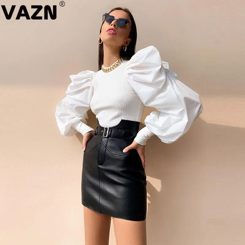 VAZN YME1735470, Осенние вязаные футболки, новые популярные, свежие, прозрачные, сексуальные комбинезоны, дизайнерские, одноцветные, длинный рукав, женские, обычные, тонкие футболки
