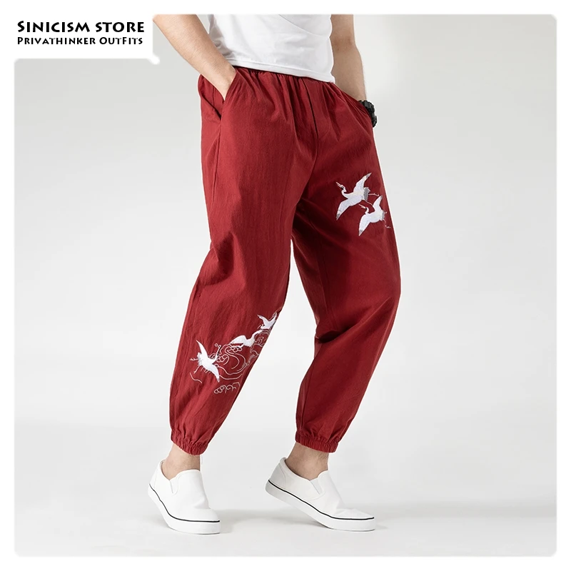 Sinicism Store 2020 Мужские Винтажные осенние брюки с вышивкой мужские брюки-шаровары в