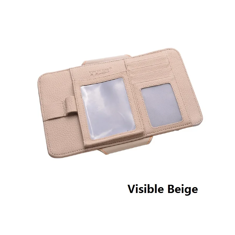 Visible Beige Автомобильная интерьерная CD сумка для хранения, натуральная кожа, защита от солнца, Черный солнцезащитный органайзер для мобильных очков, CD карт - Название цвета: Visible Beige