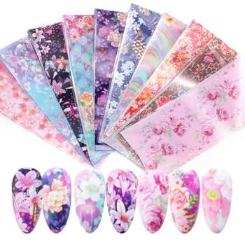

10PCS Flower Transfer Manicure Decor Nail Foils Nail Art Stickers Holographic Decals DIY Nail Sticker for Decoration Nail