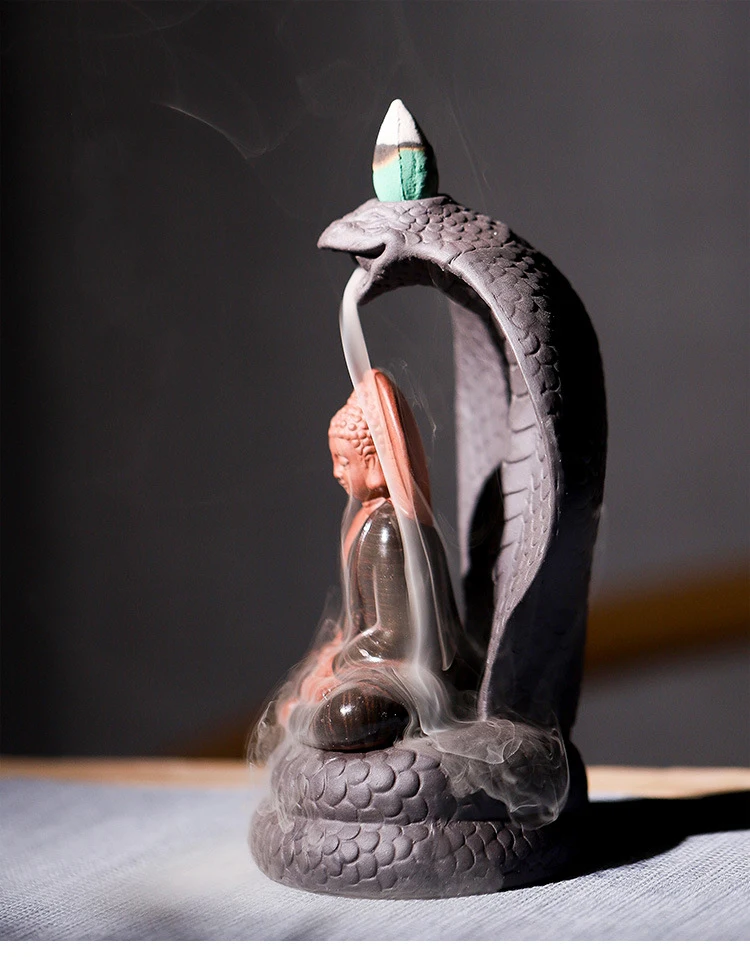 20 шт. пирамидки благовоний творческие украшения для дома статуя Будды и змея фиолетовая глина курильница для благовоний горелка чай ПЭТ дзен пейзаж