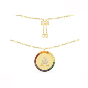 

MeibaPJ S925 Sterling Silver 26 Letters Round Card Adjustable Chain Pendant Necklace Zircon Fine Fashion Jewelry Gift for Women