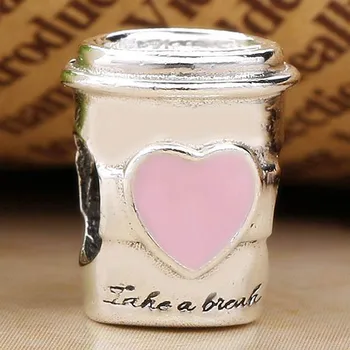 

Original Pink Enamel Takeaway Coffee Drink To Go Beads Fit 925 Sterling Silver Bead Charm Bracelet Bangle Diy Jewelry