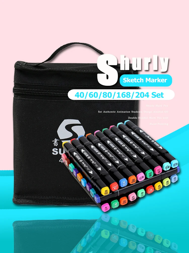 

Surely Markers Pen Set 40/80/168/204 Color Animation Sketch Marker Dual Head Drawing Art Brush Pens Alcohol Based With 5 Gifts