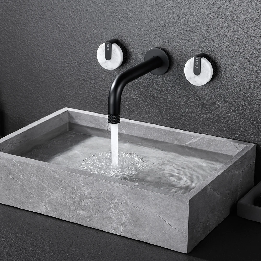 

SKOWLL Bathroom Sink Faucet Wall Mount 2 Handle 3 Hole Bathtub Filler Faucet, Matte Black SK-6403