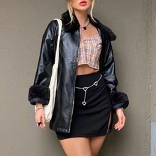 

Autumn Winter New Fashion Casual Long Sleeve Punk Fur Collar PULeather Black Leather Casual Zipper Jacket Christmas For New Year