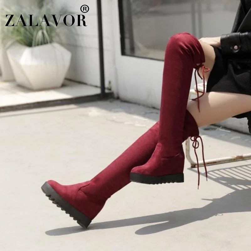 

ZALAVOR Size 34-43 Woman High Heel Boots Fur Winter Warm Shoes Woman Inside Heels Thigh High Boots Fashion Ladies Footwear
