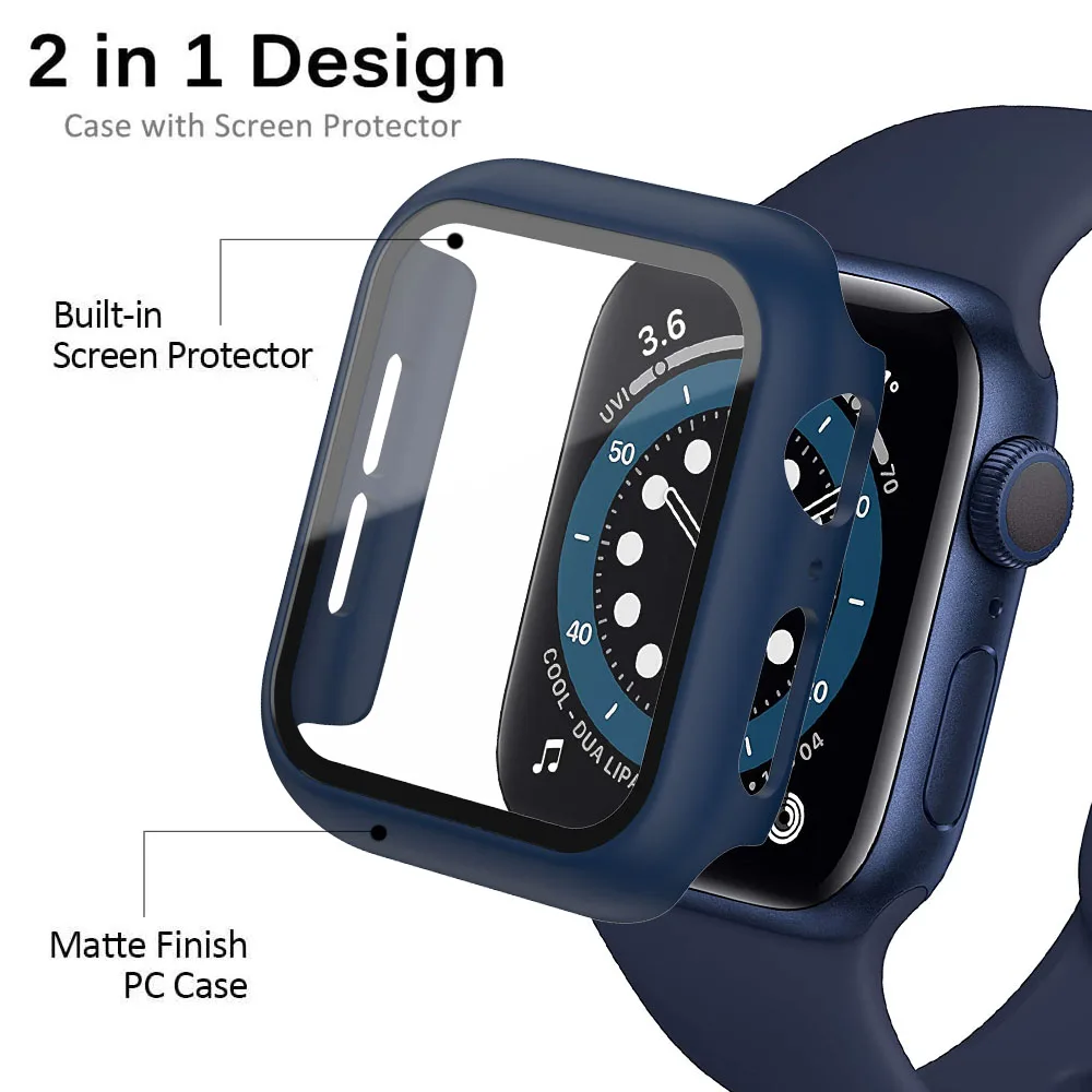 Glass+Case Full Cover For Apple Watch Case Series 7 6 SE 5 4 321 iWatch Case Accessor 45/41/44/40/42/38mm Protector Apple Watch