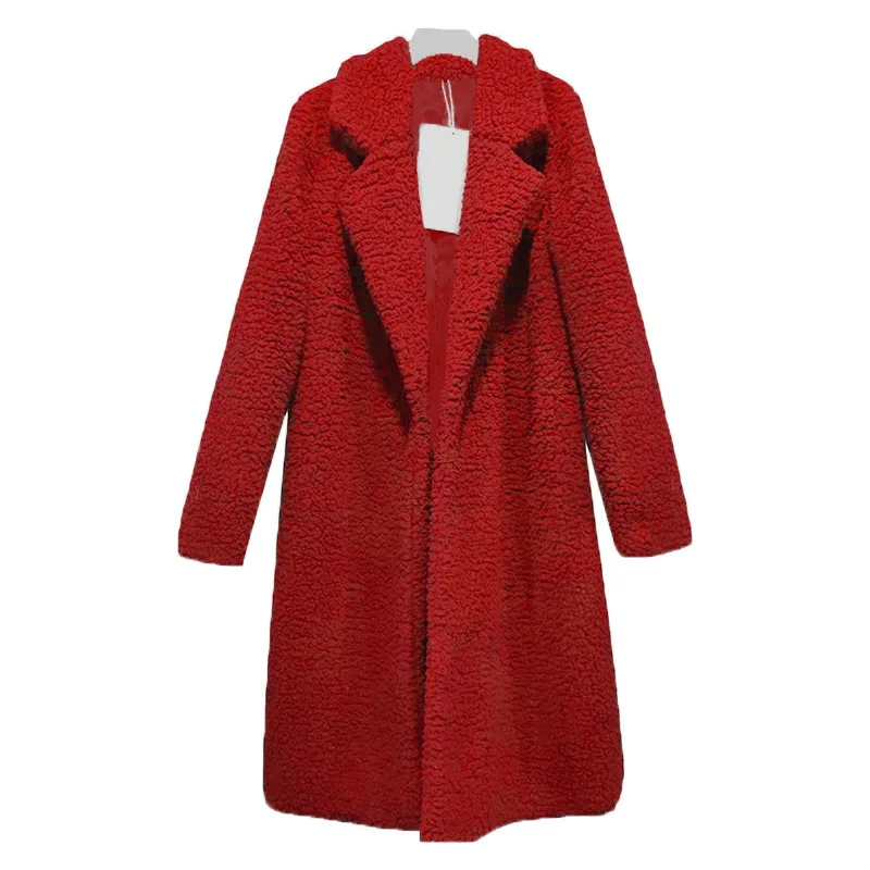 Lossky Пальто Тренч модные длинные Осень Зима Теплые Топы Кардиган размера плюс женская одежда плюшевые ветровки Блузон женский - Цвет: Красный