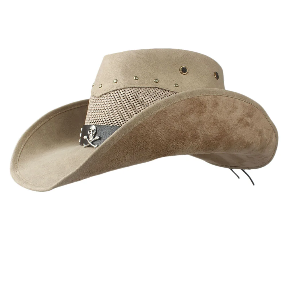 Leather Summer Men Women Mesh Western Cowboy Hat Wide Brim Hat Outdoor Performance Cowgirl Hat