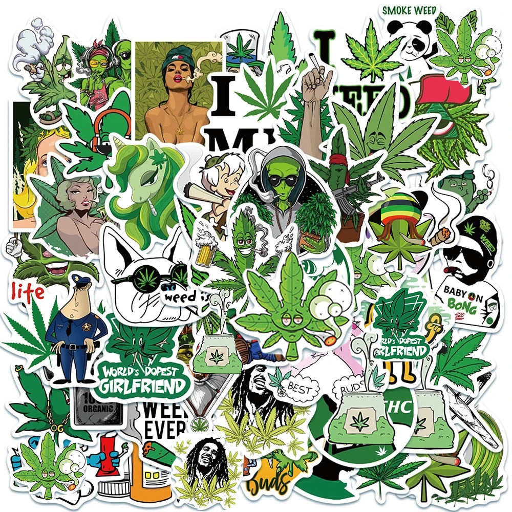 50pcs Quality PVC Weed Stickers for the Laptop Skateboard 420 Friendly Smoker 
