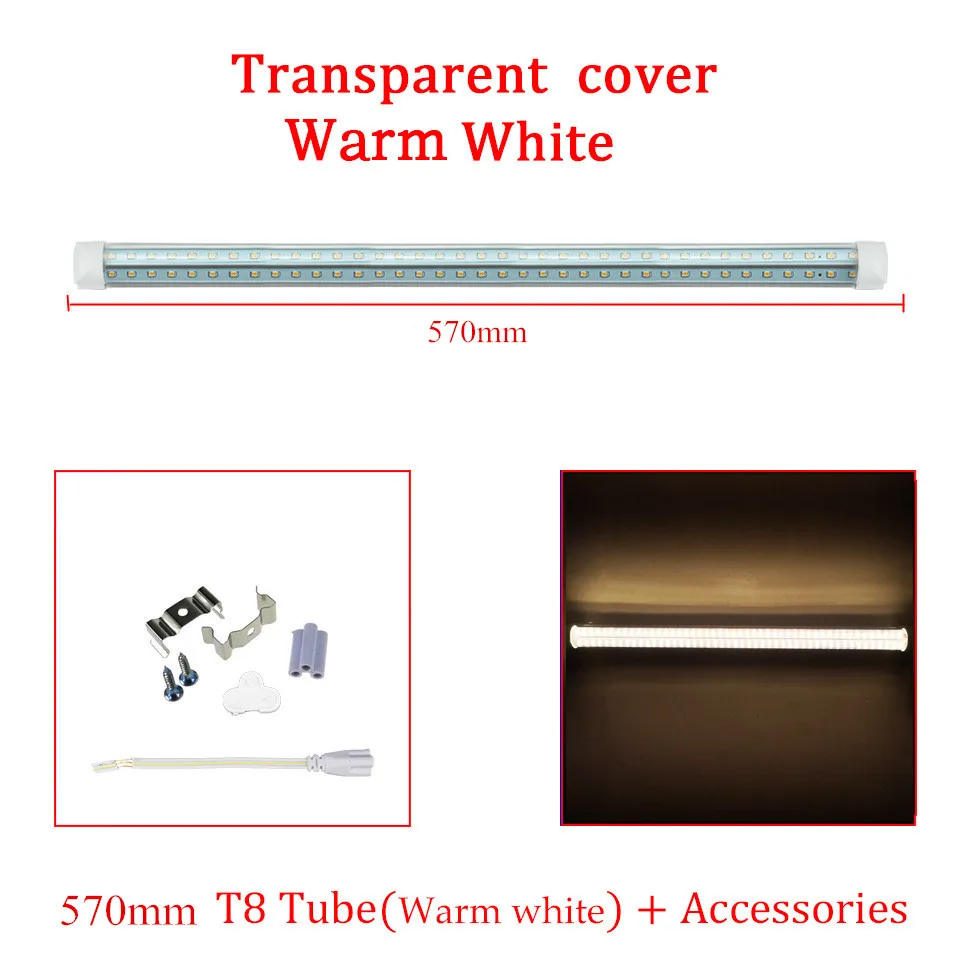 2TF T8 Интегрированный Светодиодный молочный/прозрачный чехол 96 Светодиодный s 110 В 20 Вт 2000 люмен яркость Холодный/теплый белый 2835SMD T8 светодиодный светильник - Испускаемый цвет: WW Clear Cover