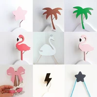 Nordic Girls Coat Rack Wooden Wall Decorative Hooks Children Nursery Room Decor Bow Flamingo Swan Shaped Hanger Home Organizer 1