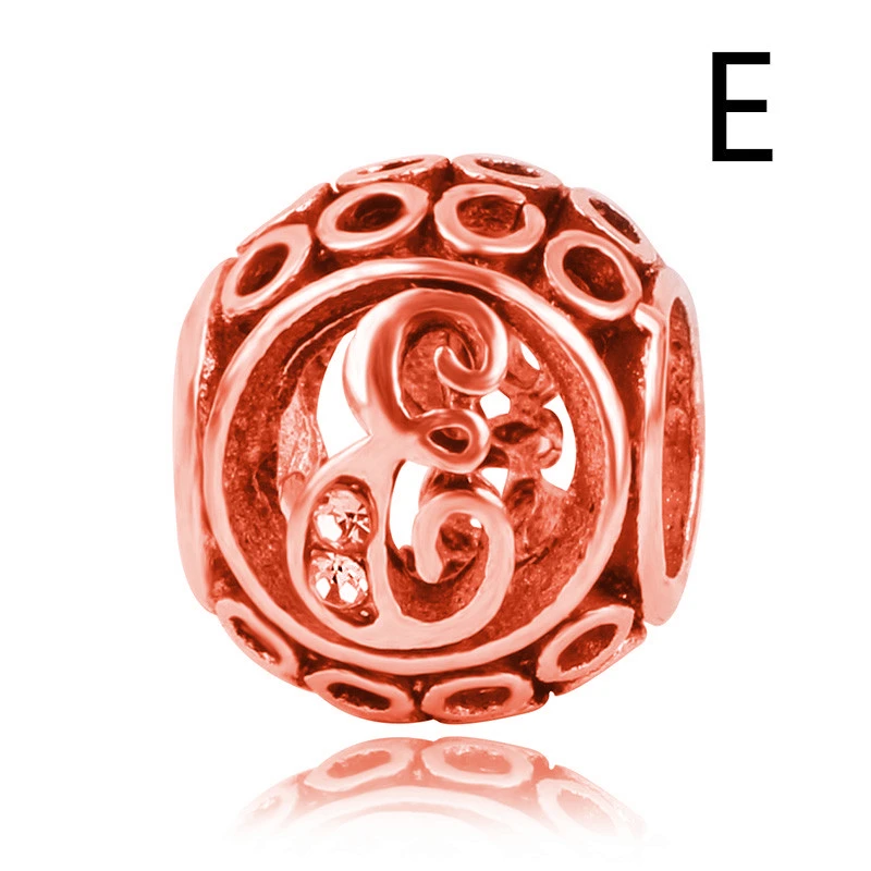 E Новинка, розовое золото, 1 шт., s925, начальная буква алфавита, A-Z, сделай сам, свободные бусины, подходят для Pandora, подвески, браслет для женщин, ювелирное изделие - Цвет: E