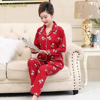 

Cotton Homewear Women Red Cute Bear Printing Pajamas Christmas Red Ladies Pajamas Long Sleeves Sleepwear Suits Women Pyjama Set