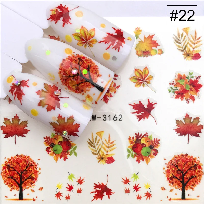 

1 Sheet Maple Nail Stickers Exotic Transfer Water Decals Flower Deer Sliders Design DIY for Glue New