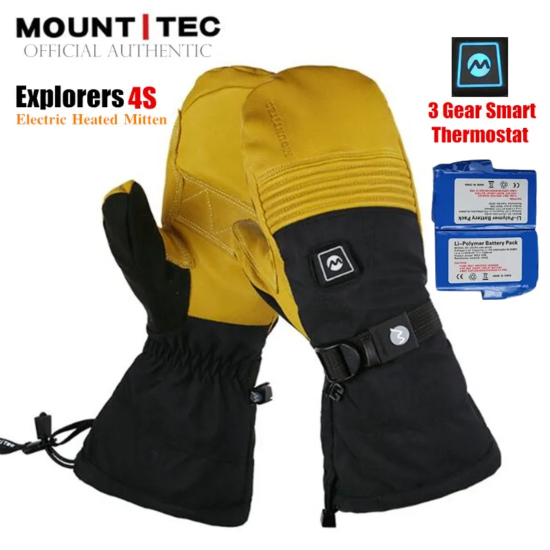 

MOUNTITEC Unisex Explorers 4S Electric Heated Mittens Li-Battery Self Heating Touch Screen Goatskin Ski Gloves,3 level Switch 8H