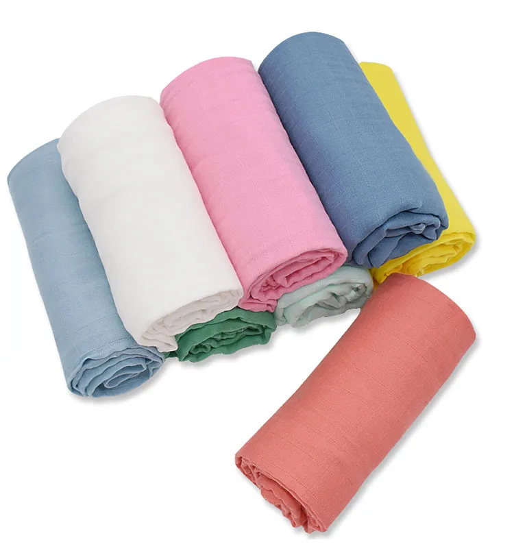 유기농 대나무 모슬린 싸는 담요 신생아 기저귀 액세서리 부드러운 싸는 랩 아기 침구 목욕 타월 클래식 단색Receiving