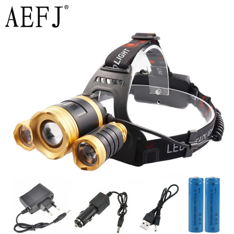 

AEFJ Most Powerful LED Headlight headlamp 3LED T6 Head Lamp Flashlight Torch head light 18650 battery Best For Camping, fishing