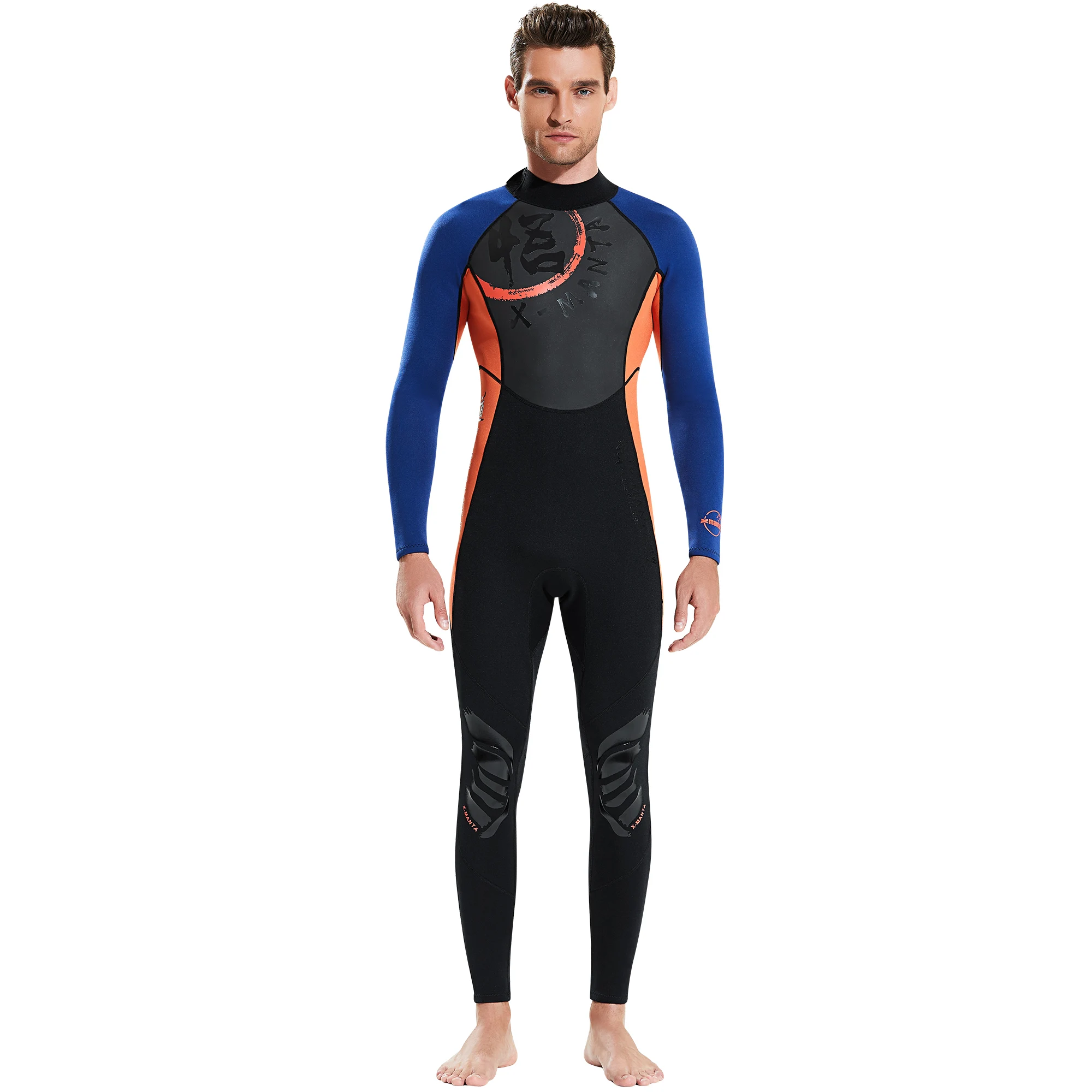 Fullbody 1,5 мм мокрый костюм для серфинга, китайский гидрокостюм с принтом для мужчин и женщин, неопрен+ кожа акулы, купальный костюм для подводного плавания и подводного плавания - Цвет: Male-Orange