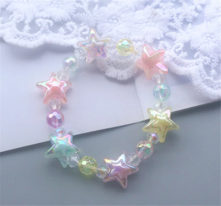 Handmade Lolita Girl Candy Color Start Bracelet Lolita Beads Bracelet Girl Jewelry D393,anime bracelet